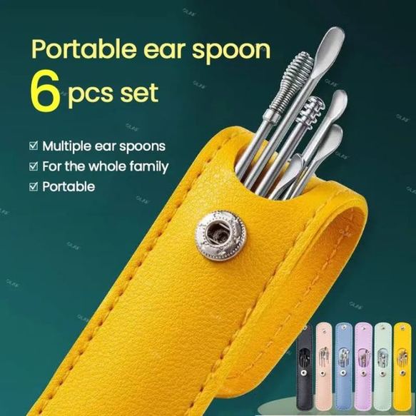 6pcs Ear Wax Removal Kit - Stainless Steel Ear Cleaning Tools for Family - Portable Ear Spoon Set