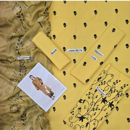 Mix Brands 3-Piece Embroidered Lawn Suit | Diamond Digital Dupatta | Premium Quality