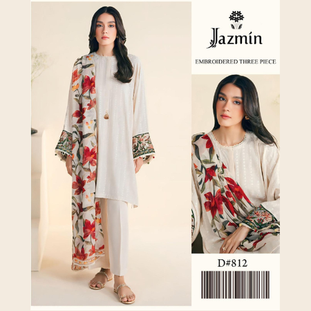 Jazmin Lawn 3PC Suit – Fully Embroidered Shirt with Dyed Trouser and Digital Diamond Dupatta