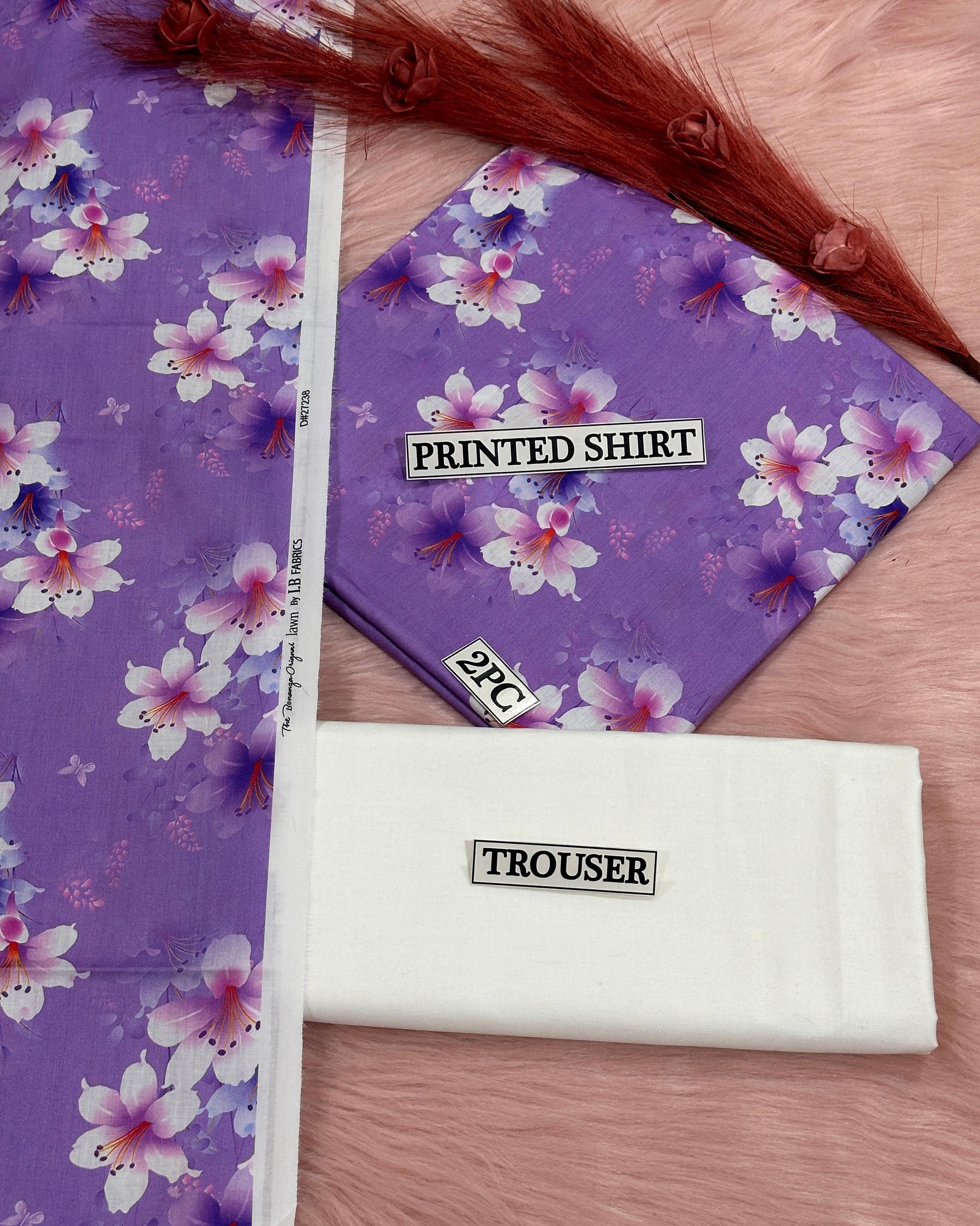 Unstitched BONANZA Lawn 2Piece Elegant Lilac & White Floral Design for Women’s Summer Wear