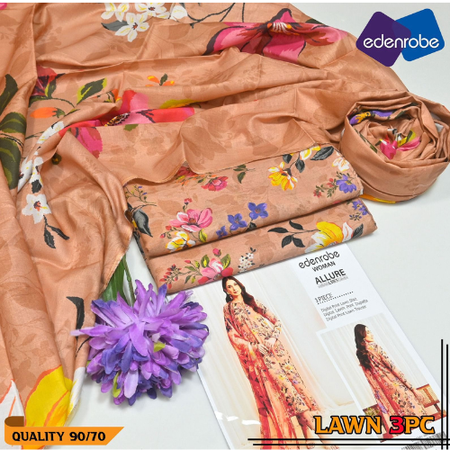 Women's 3PC Lawn Series 90/70 Airjet Lawn 100% Original Digital Printed Shirt, Trouser & Voil Lawn Dupatta EDR-3008