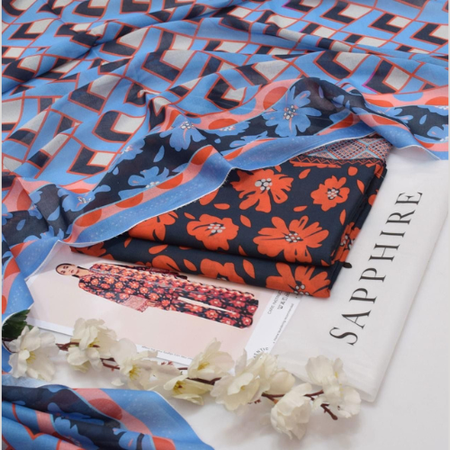 SAPPHIRE Summer 2025 Volume 1 | Digital Printed Lawn 3PC Suit | Premium Airjet Fabric with Voile Dupatta