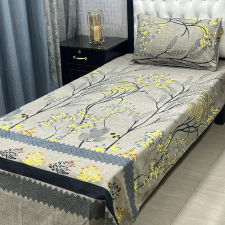 Complete 4Pc Bedsheet Set for Single Beds – Vibrant Crystal Cotton Fabric