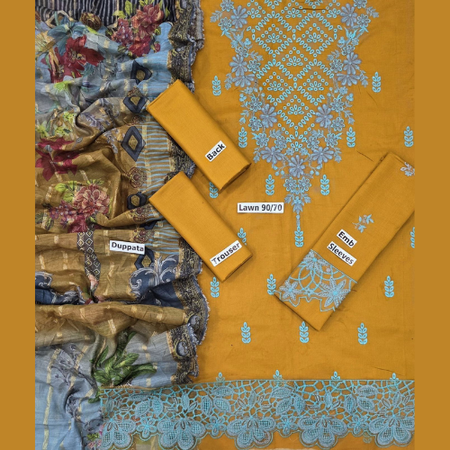 Mix Brands 3-Piece Embroidered Lawn Suit | Diamond Digital Dupatta | Premium Quality