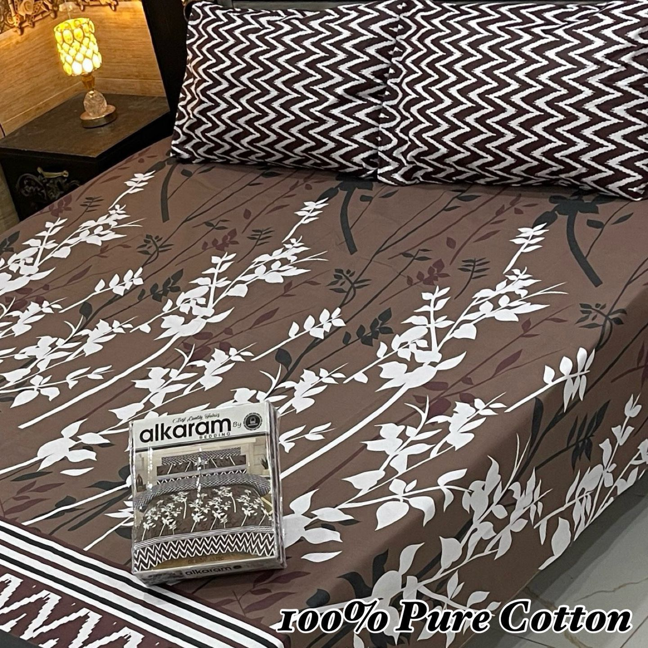 Ethnic Elegance: Alkaram 100% Pure Cotton Bedsheet Set with Besutiful Floral Patchwork Print-00118