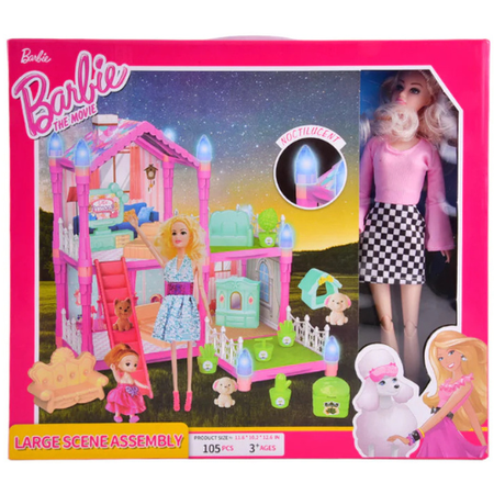 Barbie The Movie Large Scene Assembly Playset with Dolls, House, and Accessories