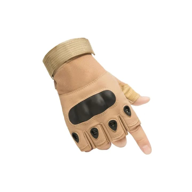 Heavy-Duty Tactical Half-Finger Gloves with Hard Knuckle Protection - Tan/Coyote Brown