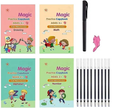 Reusable Sank Magic Copybook for Kids (4 Books + Refills & pen)