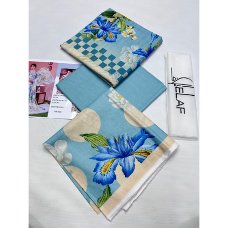 Unstitched 3Pc Elaf Airjet Doriya Lawn Suit with Digital Printed Voil Dupatta