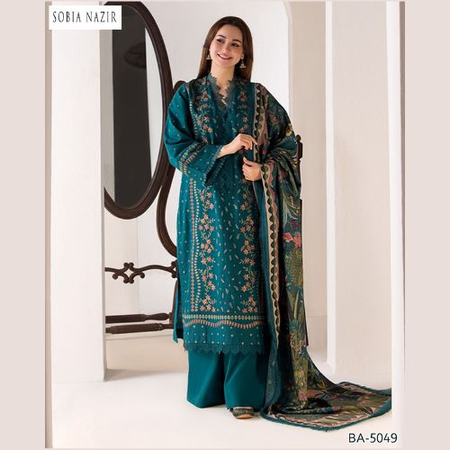 Sobia Nazir BA08 – 3PC Embroidered Lawn Suit with Voil Dupatta | Premium Quality