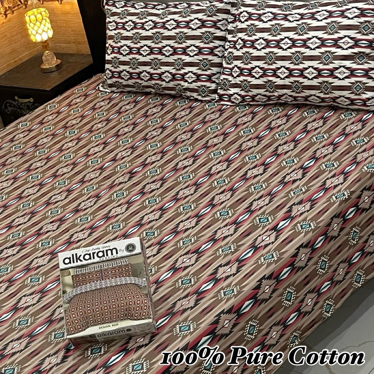 Ethnic Elegance: Alkaram 100% Pure Cotton Bedsheet Set with Besutiful Floral Patchwork Print-00114