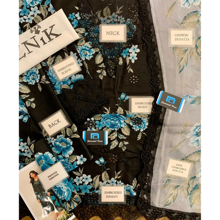 IZNIK Dahlya D9 3-Piece Lawn Suit – Embroidered Chikankari Front with Printed Chiffon Dupatta and Cambric Trouser