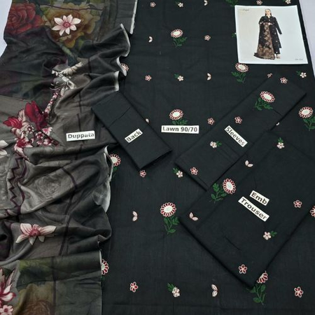 Mix Brands 3-Piece Embroidered Lawn Suit | Diamond Digital Dupatta | Premium Quality