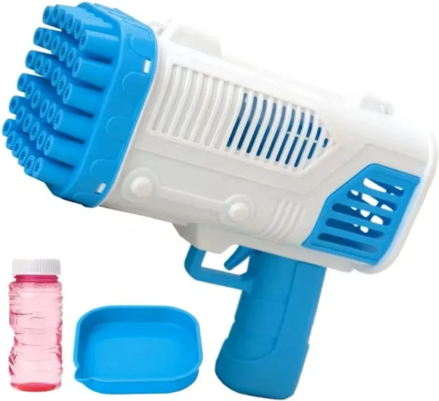 32-Hole 2-in-1 Bazooka Bubble Gun – LED Light Bubble Blaster Toy for Kids & Parties
