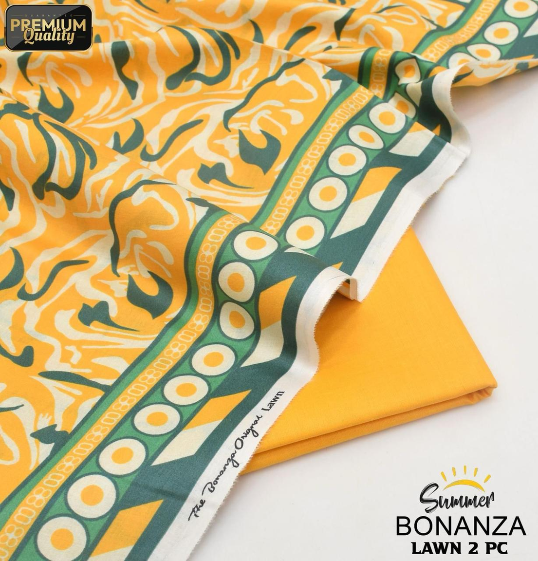 Vibrant Yellow with Green & White Print Bonanza Original Lawn Collection 2025 2Piece Digital Printed Lawn Suit for Women