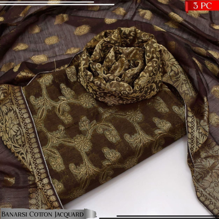 Elegant Cotton Banarsi Jacquard 3-Piece Suit – Premium Quality | Full 2.5m Fabric