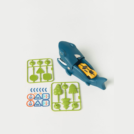 Shark-Themed Launching Vehicle Playset for Kids – Action-Packed Shark Launcher with Mini Car, Trees & Accessories – Creative Pretend Play Toy for Boys.