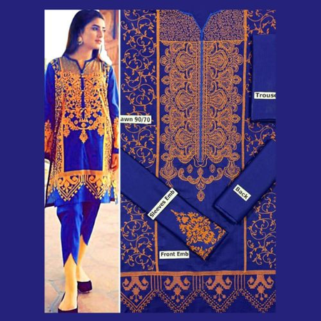 MIX 2-Piece Embroidered Lawn Suit – Code BA | Front & Sleeves Embroidery with Dyed Trouser + Patch | Summer Collection
