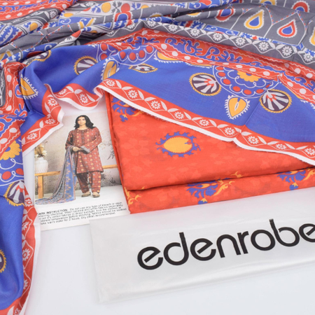 Eden Robe Premium 2025 Digital Printed Lawn 3 Piece Set – Original Stock with Fabric & Colour Warranty.