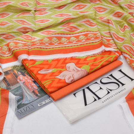 Luxury Summer Digital Lawn Collection 2025 – Elegant Voile Dupatta & Printed Suit by ZESH | 3-Piece Original Set.