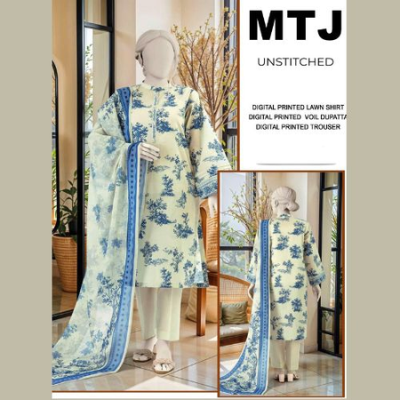 MTJ Summer Lawn 2025 – 3PC Printed Suit with Digital Voil Dupatta