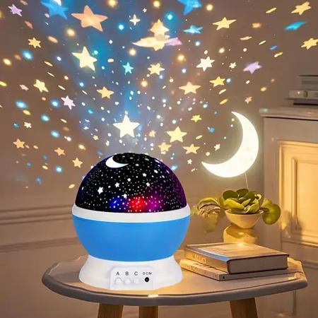 360° Rotating Star Night Light Lamp - Multi-Color LED Moon & Starry Sky Projector with USB for Kids & Room Decor