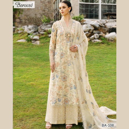 Elegant 3PC Embroidered Lawn Suit by Mix Brands – Soft 90/70 Fabric with Intricate Front & Sleeve Embroidery, Dyed Trouser, and Graceful Bamber Dupatta – Summer Ready Look 2025.