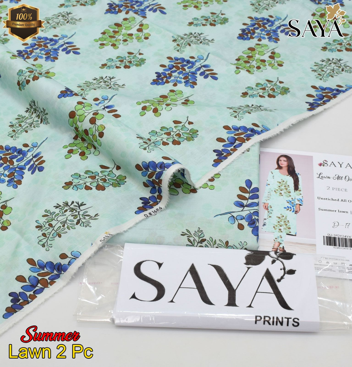 Lawn All Over 2-Piece Digital Printed SAYA Pure Lawn Suit in Light Green (Airjet Quality)