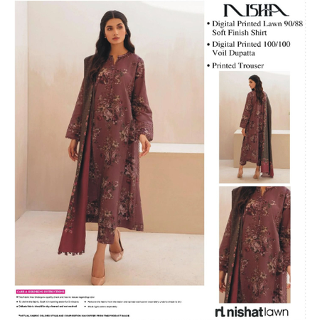 Dark Mauve 3-Piece Lawn Suit with Zari Digital Print NISHA by NISHAT Summer Eid Collection