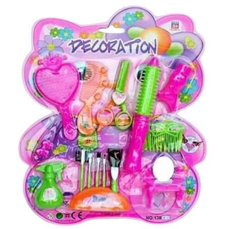 Pretend Play Decoration and Beauty Salon Toy Set for Children with Brushes, Comb, Scissors, Mirror, and Accessories