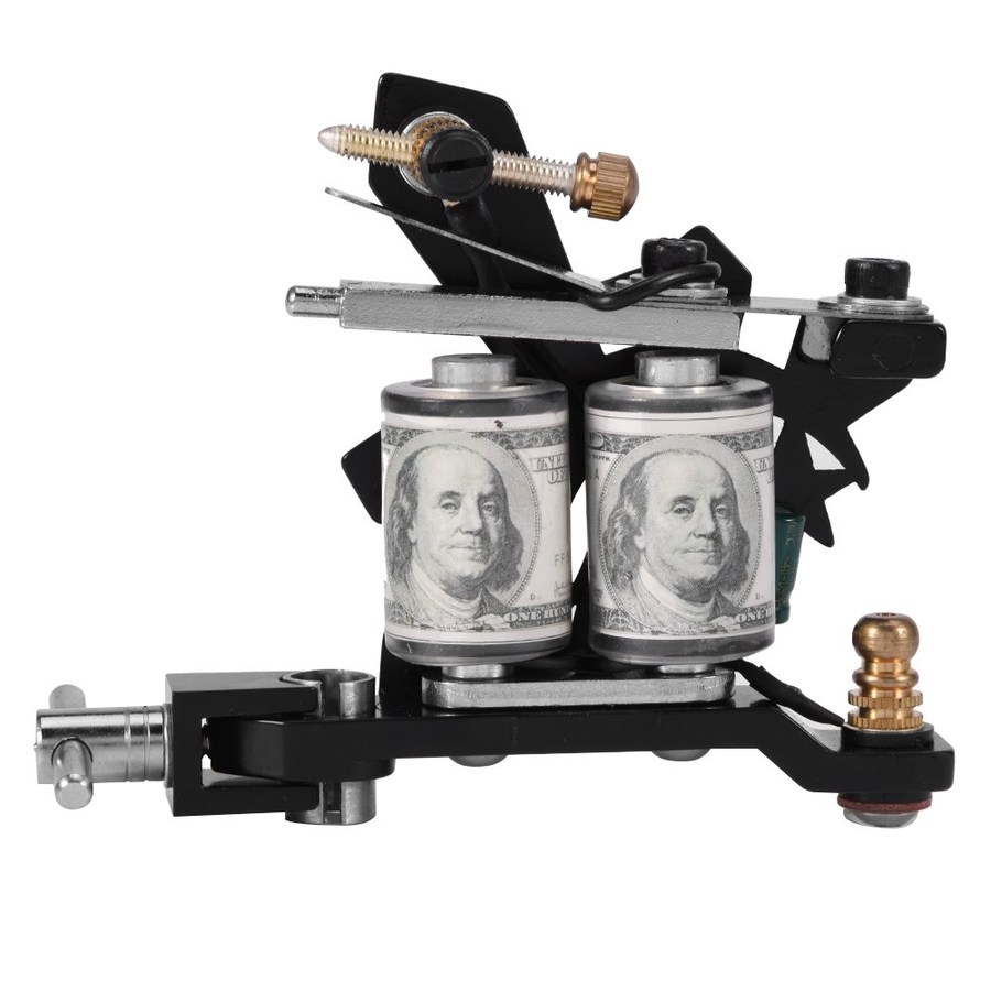 Premium Dual Coil Tattoo Machine – Benjamin Franklin Edition ,dollar bill design, combining power, precision, and style
