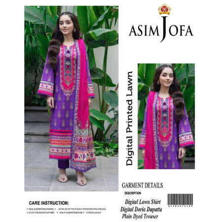 Asim Jofa Original Lawn 2025 – Printed Shirt, Trouser & Lawn Doria Dupatta