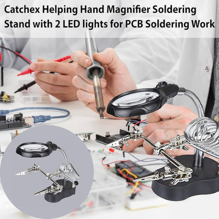 TE-800 Hand Soldering Iron Stand with 5 LED Lights, Magnifying Glass, and Auxiliary Clip