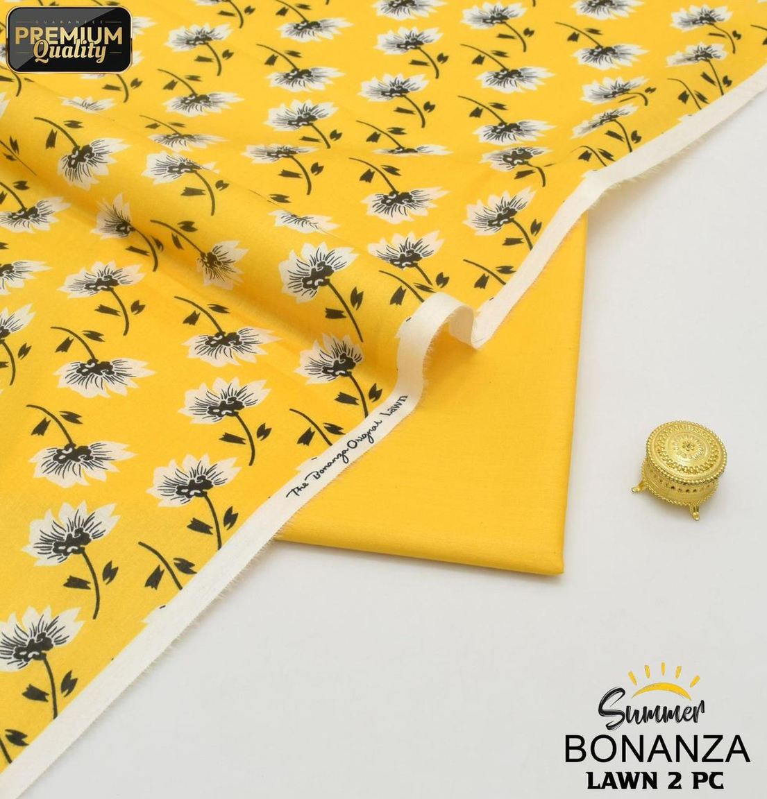 Vibrant Yellow Floral Print BONANZA ORIGINAL 2025 Lawn Suit 2PC Unstitched Digital Printed Design