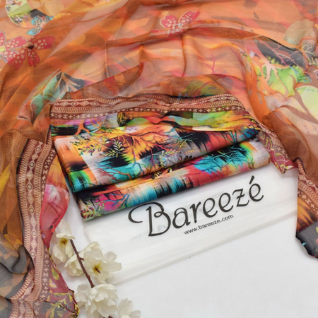 BAREEZE Unstitched Lawn Suit | Summer 2025 Vol.1 | 3PC Digital Printed with Airjet Fabric