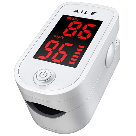 AILE Pulse Oximeter Oxygen Monitor Finger Adults Accurate Fast Easy Larger Red Screen Blood Saturation Monitor