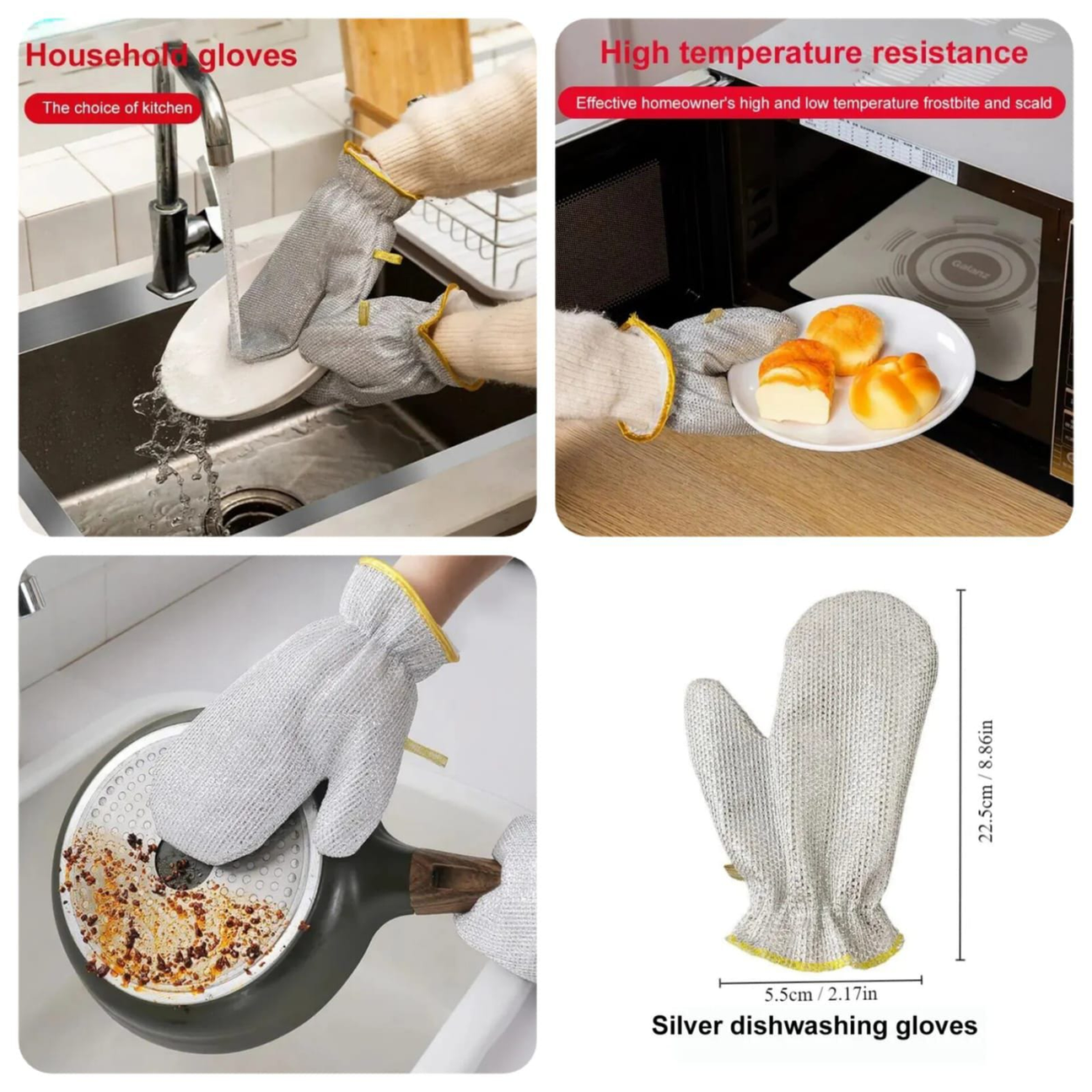 Metal Wire Dishwashing Gloves - Heavy Duty Scrubbing Gloves for Kitchen Cleaning