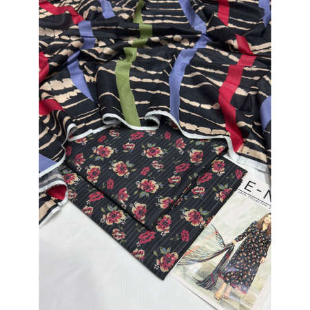 Elegant Black Digital Printed Lawn Suit Bint e Naz Airjet Lawn 3Piece Set