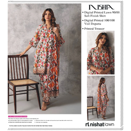Multi Color 3Piece Lawn Suit NISHA by NISHAT Summer Eid Collection with Zari Effect & Voile Dupatta