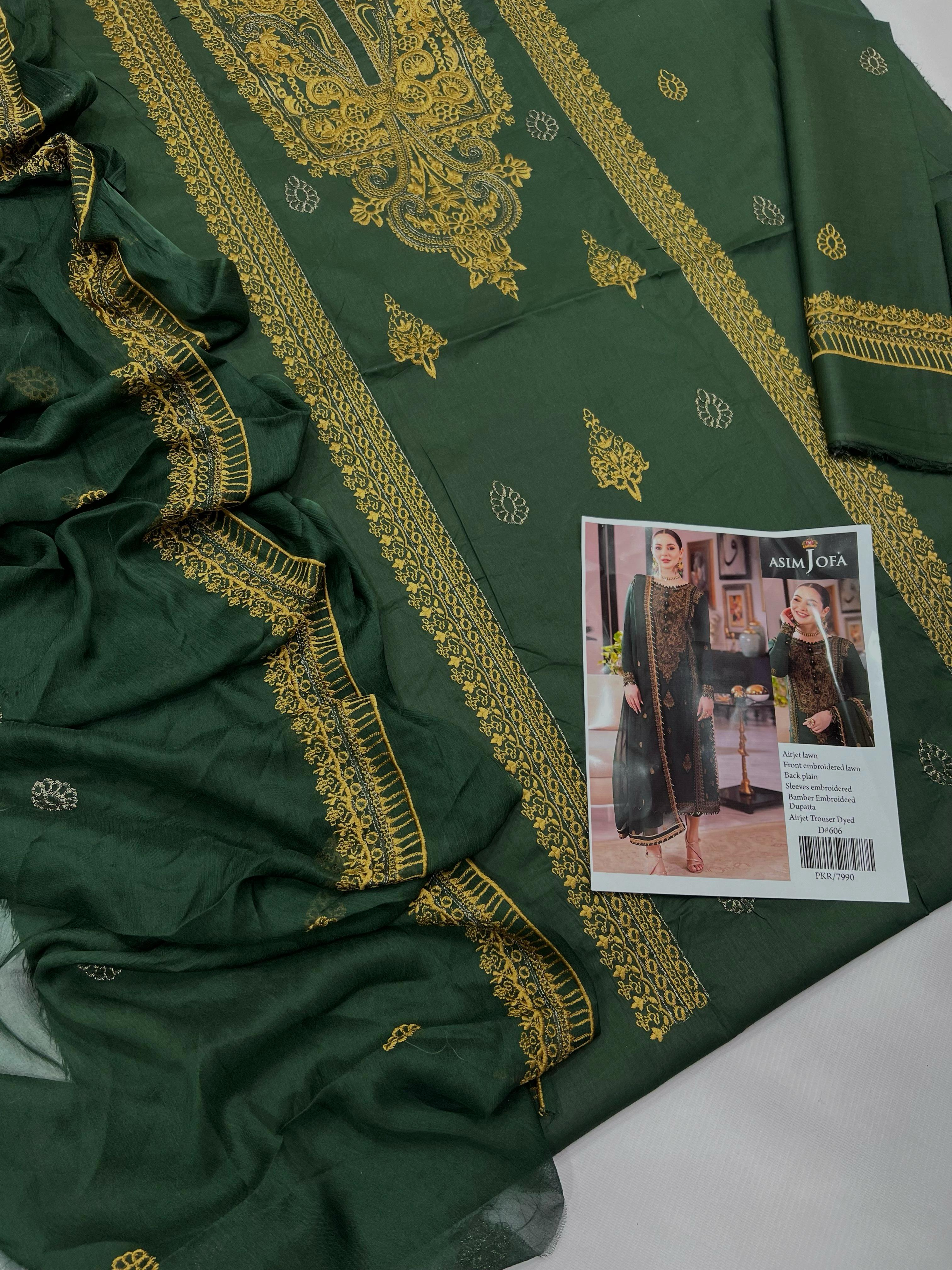 ASIM JOFA Lawn Collection 2025 Premium Lawn Suit with Pure Bamber Embroidered Dupatta Elegant Heavy Embroidery