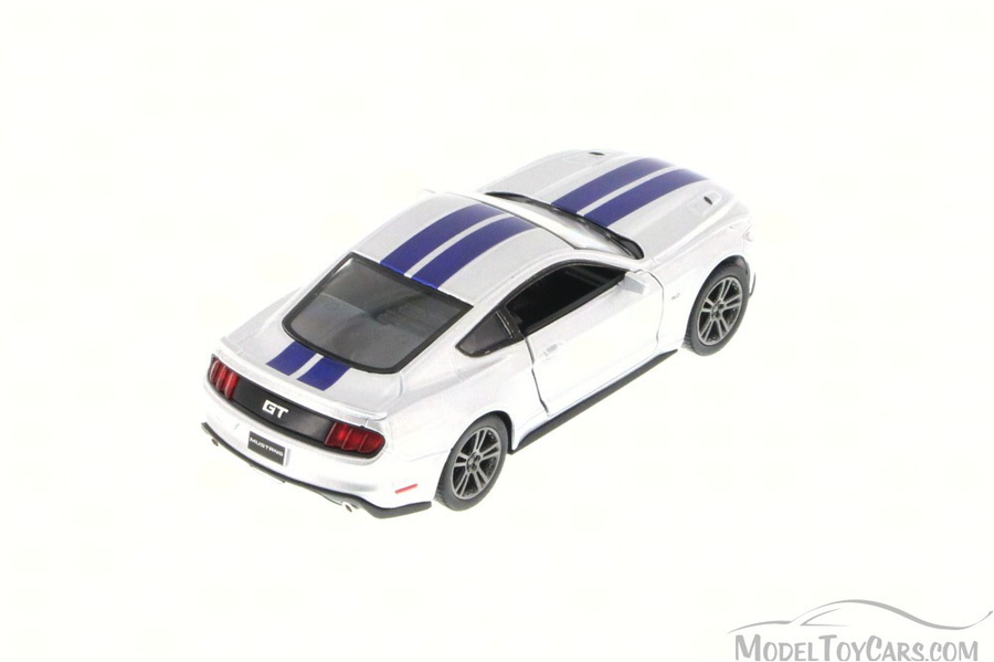 Kinsmart 2015 Ford Mustang GT White with Blue Stripes 1:38 Scale Die-Cast Pullback Toy Car