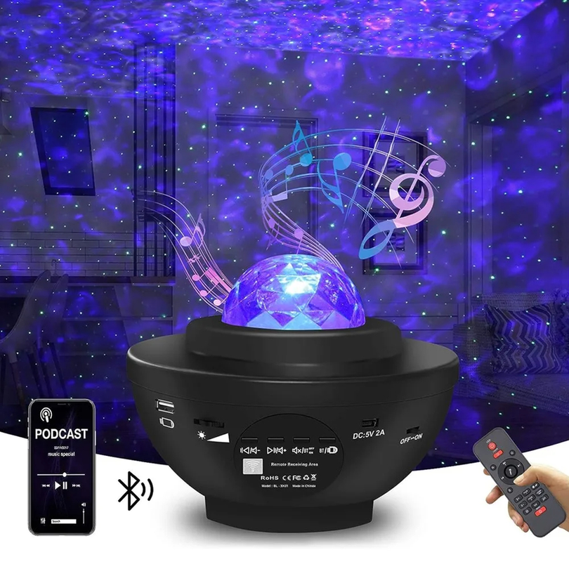 Galaxy Star Projector with LED Nebula Cloud - Smart Night Light Speaker & Remote
