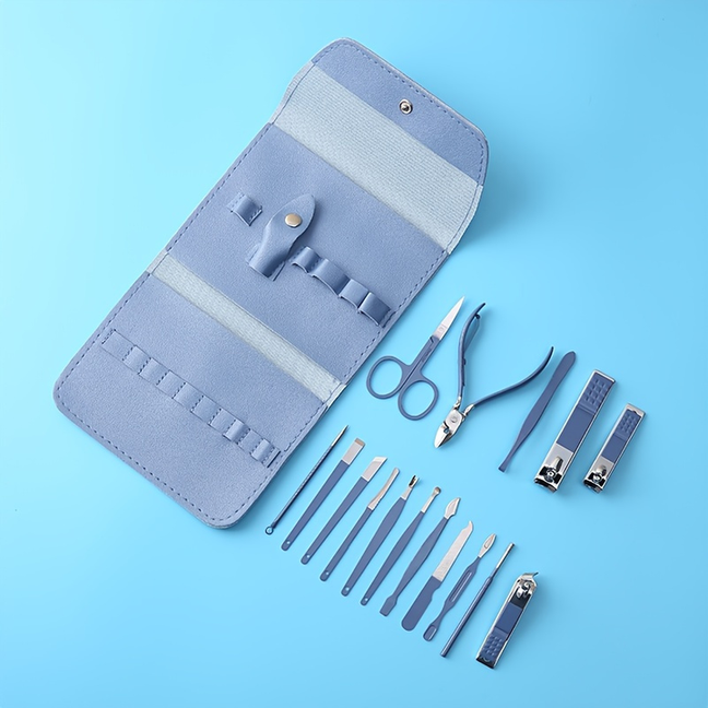 16-Piece Premium Stainless Steel Manicure & Pedicure Set with Travel Case Grooming Kit