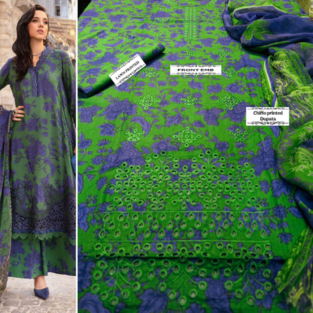 Festive Summer Lawn Suit for Eid – Code PE001 | M.PRINT / Crimson / Iznik 3pc