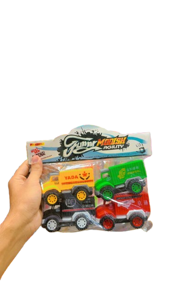 Funny Moodish Agility Set of 4 Mini Friction Powered Toy Trucks for Kids - Assorted Colors