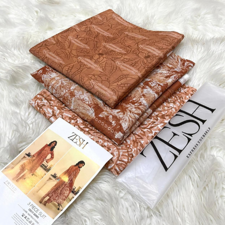 ZESH Vol Coco Lawn Collection - Original 3 Piece Printed Suit with Voil Dupatta & Trouser