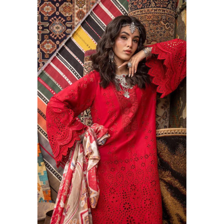 Adan Libas Chikankari 3-Piece Suit – Design AD 02014 | Cotton & Silk with Heavy Embroidery and Digital Printed Silk Dupatta