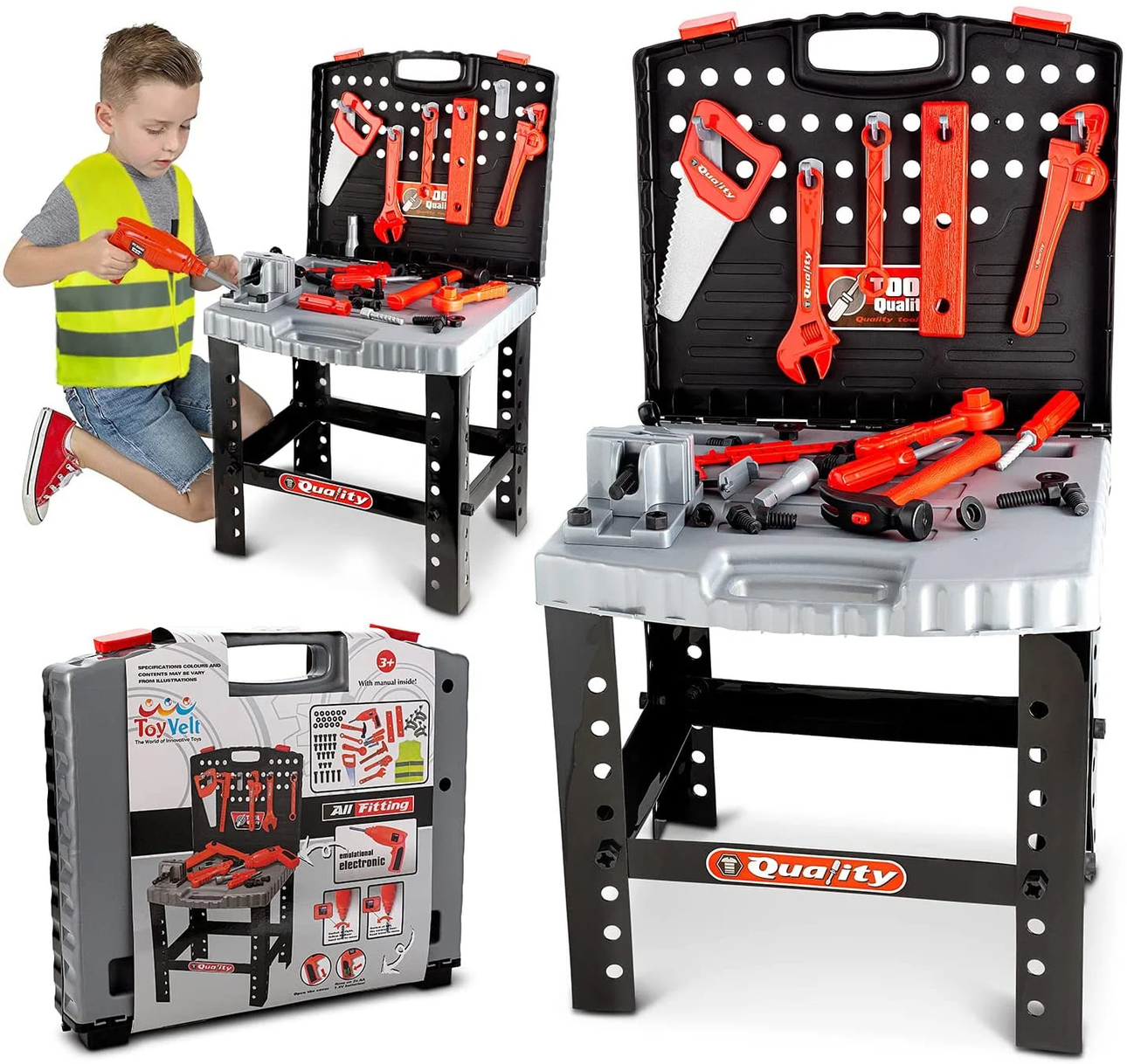 Kids' Deluxe Builders Workshop Tool Bench Playset with Helmet & Pretend Tools - Educational STEM Toy
