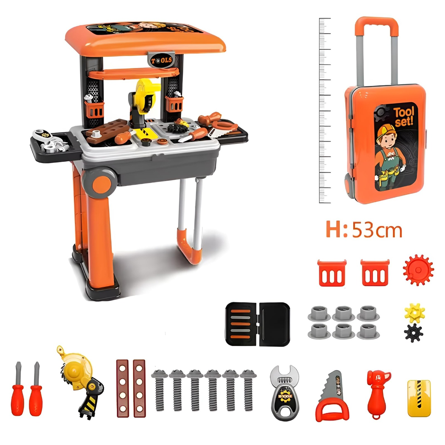 Xiong Cheng Deluxe 2-in-1 Travel Suitcase & Workbench Tool Set for Kids - Portable Pretend Play
