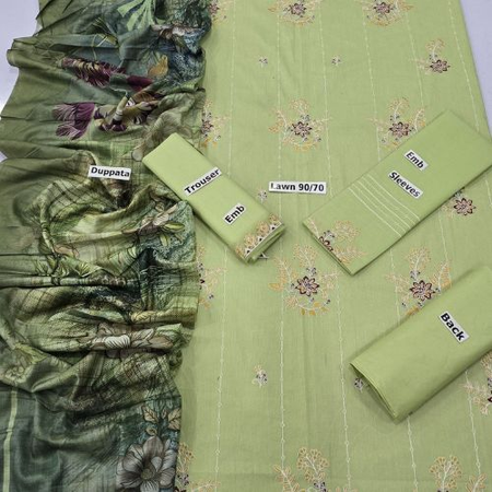 Mix Brands 3-Piece Embroidered Lawn Suit | Diamond Digital Dupatta | Premium Quality